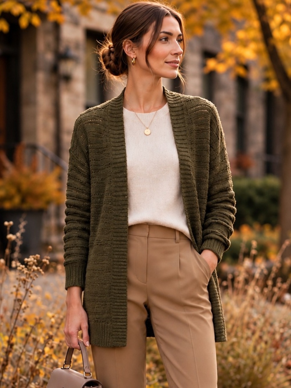 Maurices Dark Olive Acrylic Long Open Cardigan Medium